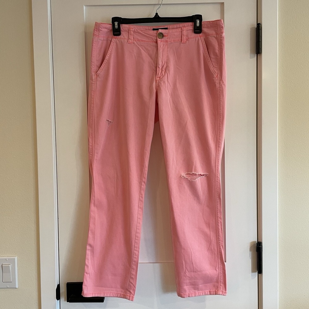 American‎ Eagle Womens Pants Jean Pink Straight Mid Rise Stretch Distressed 12